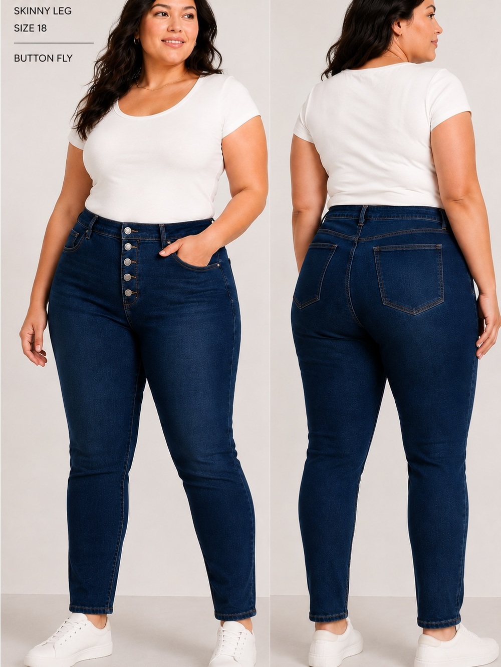 Fashion Nova Dark Blue High-Rise Skinny Jeans with Button Fly